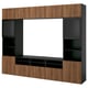 BESTÅ TV storage combination/glass doors, black-brown Lappviken/walnut effect clear glass, 300x42x231 cm