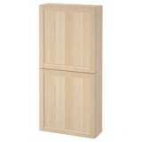 BESTÅ light wood tall storage cabinet with doors.