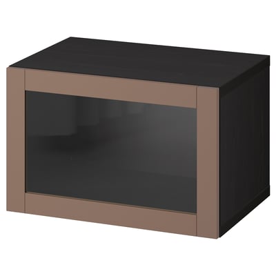Black and copper storage unit with glass door.