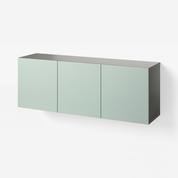 BESTÅ Wall-mounted cabinet combination, dark grey/Hjortviken pale grey-green, 180x42x64 cm
