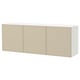 A BESTÅ sideboard in beige. It has three sections with doors, a rectangular shape, and a modern design.