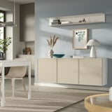 BESTÅ Wall-mounted cabinet combination, white/Krukmakare beige, 180x42x64 cm