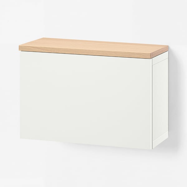 BESTÅ Wall-mounted cabinet combination, white Lappviken/oak veneer, 60x22x40 cm