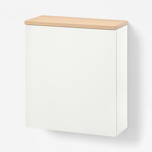 BESTÅ Wall-mounted cabinet combination, white Lappviken/oak veneer, 60x22x66 cm