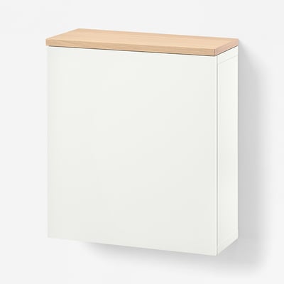 BESTÅ Wall-mounted cabinet combination, white Lappviken/oak veneer, 60x22x66 cm
