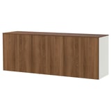 Ikea BESTÅ: wall-mounted shelf unit, white & brown, four wooden doors, modern design.