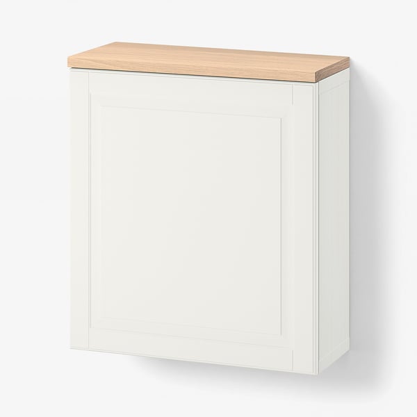 BESTÅ Wall-mounted cabinet combination, white Smeviken/oak veneer, 60x22x66 cm