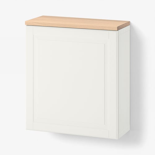BESTÅ Wall-mounted cabinet combination, white Smeviken/oak veneer, 60x22x66 cm