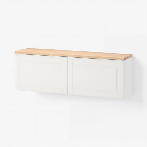 BESTÅ Wall-mounted cabinet combination, white Smeviken/oak veneer, 120x22x40 cm