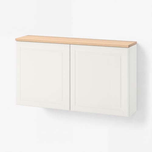 BESTÅ Wall-mounted cabinet combination, white Smeviken/oak veneer, 120x22x66 cm