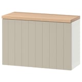 Ikea BESTÅ white storage unit, oak top rectangular cabinet.