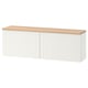 BESTÅ white sideboard, rectangular with wooden top, wall-mounted, modern design, concealed hinges.