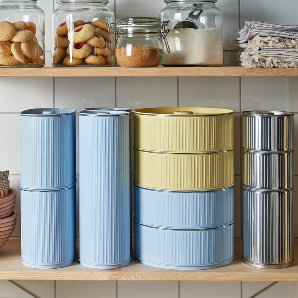 BETTHAJ Tin with lid, for spaghetti/pale blue, 2.6 l
