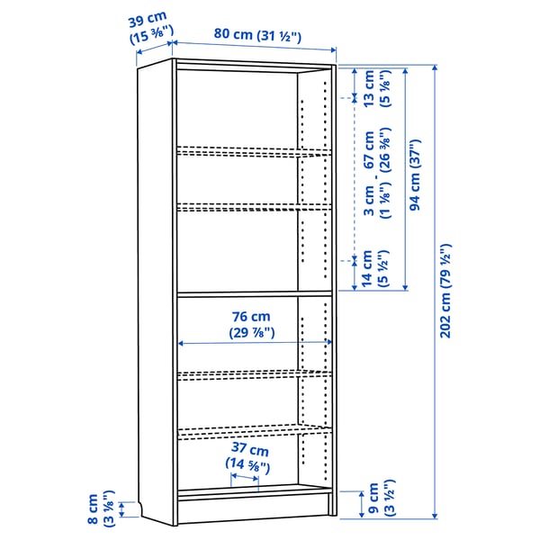 Illustration with measurements for the product: BILLY.