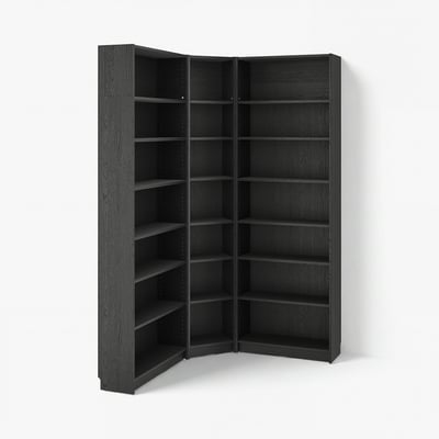 BILLY Bookcase corner comb w ext units, black oak effect, 136/136x28x237 cm