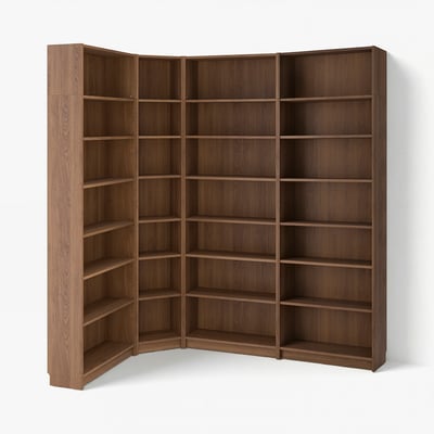 BILLY Bookcase corner comb w ext units, brown walnut effect, 215/135x28x237 cm