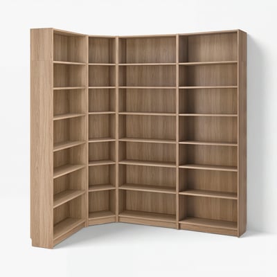 BILLY Bookcase corner comb w ext units, oak effect, 215/135x28x237 cm
