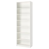 Ikea BILLY white bookcase with six adjustable shelves.