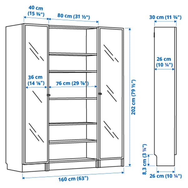 Illustration with measurements for the product: BILLY.