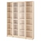 White BILLY bookshelf with adjustable shelves and glass doors.