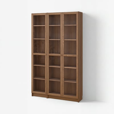 BILLY / OXBERG Bookcase combination w glass doors, brown walnut effect/clear glass, 120x30x202 cm