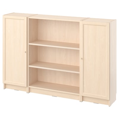 BILLY light brown bookcase with mixed open and closed storage.