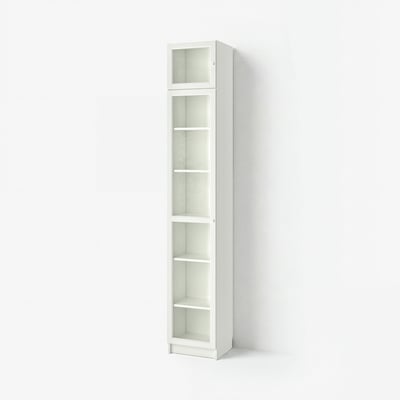 BILLY / OXBERG Bookcase w height extension ut/drs, white/glass, 40x41x237 cm