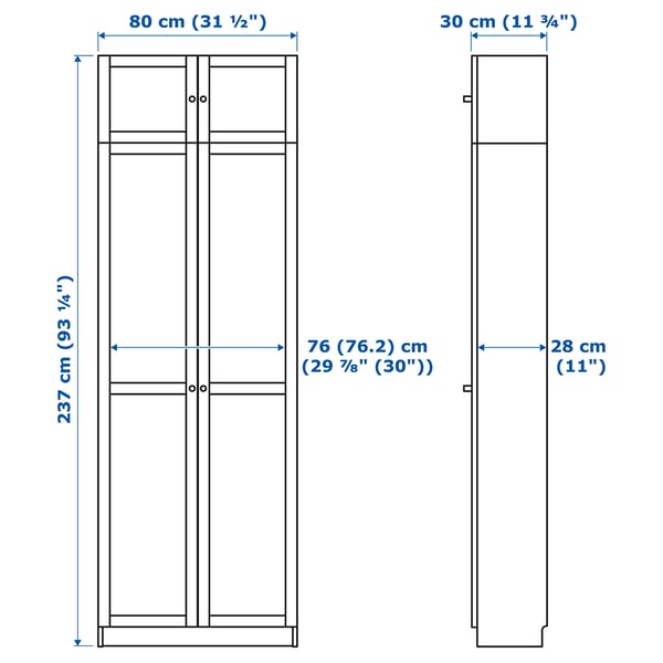 Illustration with measurements for the product: BILLY.