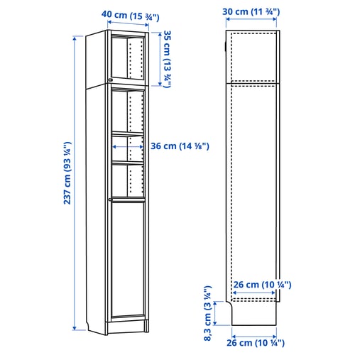 Illustration with measurements for the product: BILLY.