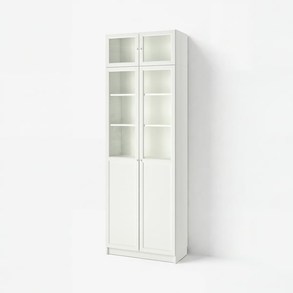 BILLY / OXBERG Bookcase w hght ext ut/pnl/glss drs, white/glass, 80x41x237 cm