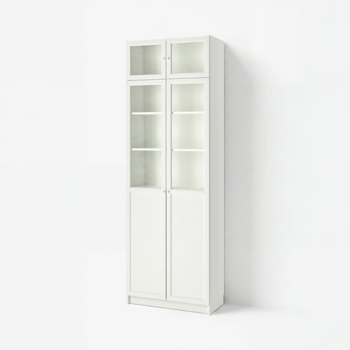 BILLY / OXBERG Bookcase w hght ext ut/pnl/glss drs, white/glass, 80x41x237 cm
