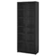 Option: Black BILLY bookcase, tall with glass doors, dark wood finish, adjust shelves.