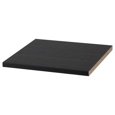 A black, rectangular BILLY shelf made of particleboard and plastic edging.