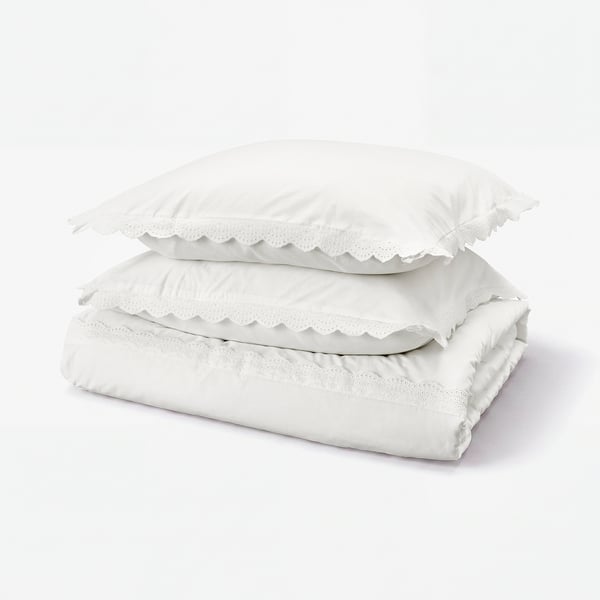 BIRGITTARÖNN Duvet cover and 2 pillowcases, white, 240x220/80x80 cm