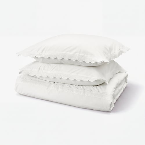 BIRGITTARÖNN Duvet cover and 2 pillowcases, white, 240x220/80x80 cm