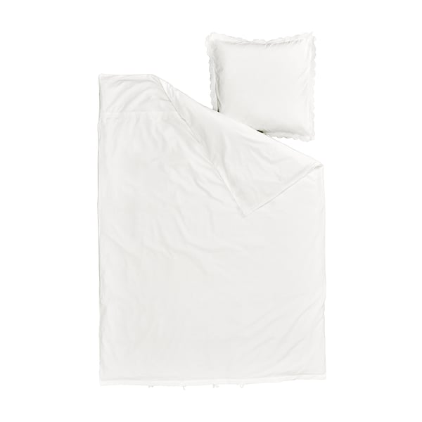 White bedding set, including a blanket and a pillowcase, made of 100% cotton. Simple and elegant design.