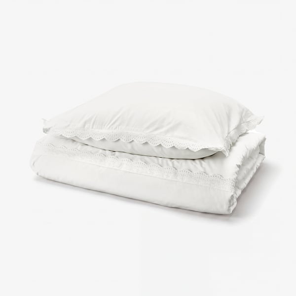 BIRGITTARÖNN Duvet cover and pillowcase, white, 140x200/80x80 cm