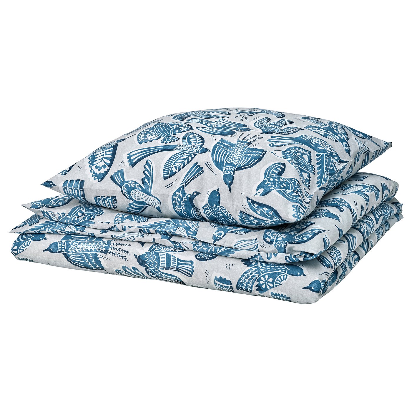 BITTERSÖTA duvet set, light blue with bird print, folded, cotton blend.