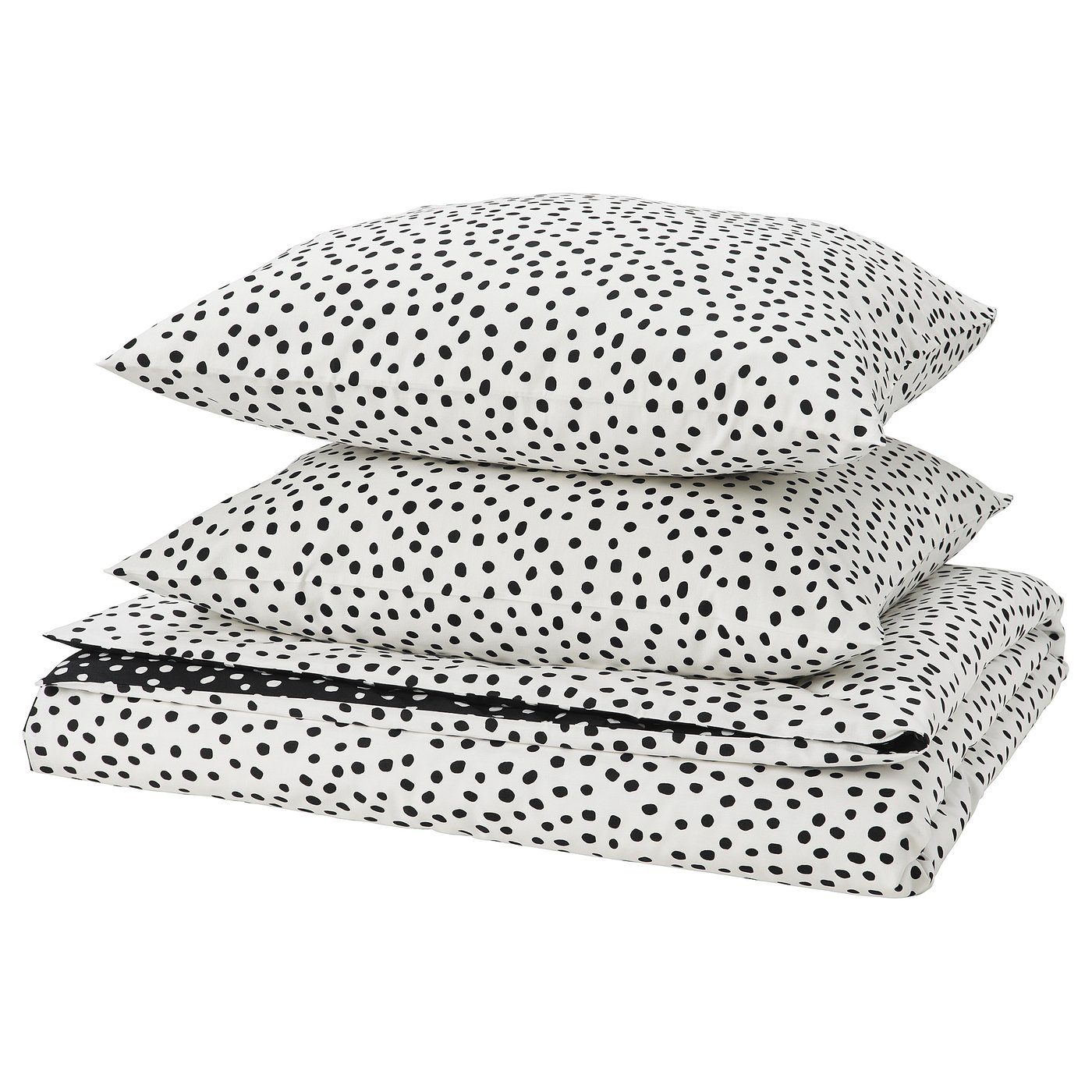 BJÖRKGRÅMAL bedding set, black/white polka dots, cotton/viscose, rectangular pillows.
