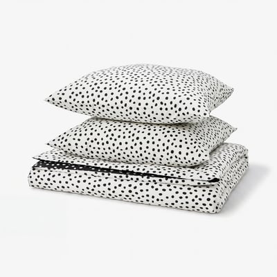 BJÖRKGRÅMAL Duvet cover and 2 pillowcases, black white/dotted, 240x220/80x80 cm