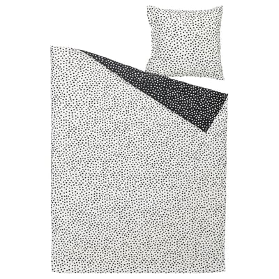 BJÖRKGRÅMAL bed set: white & black dots, rectangular, cotton-viscose blend, with pillow.