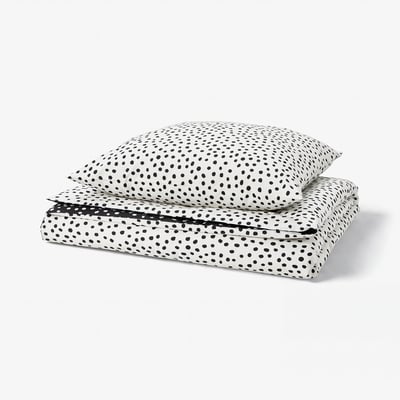 BJÖRKGRÅMAL Duvet cover and pillowcase, black white/dotted, 140x200/80x80 cm