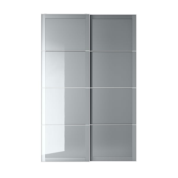 Björnøya wardrobe: dark gray frosted glass sliding doors, aluminum frame, safety film. Rectangle shape, modern design.