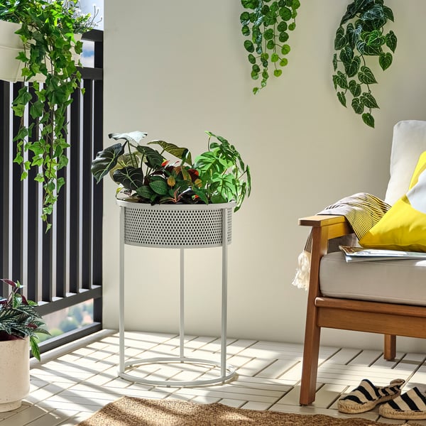 BLÅKRÅKA Plant stand, in/outdoor/light grey-beige, 54 cm