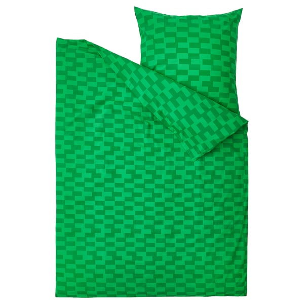 Pixel bedding set with duvet & pillow. Cotton/viscose, zipper, modern pattern. Teens/gamers.