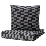 Black & grey geometric duvet set, square pillow, soft cotton-viscose, modern pixel design.