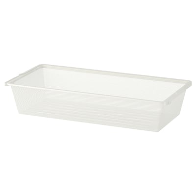A white wire mesh storage basket by BOAXEL, ideal for clothing and accessories, with a rectangular shape and sturdy design.