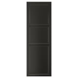 This image shows a black BODBYN cabinet door with a smooth, beveled panel design. Its rectangular and made of fibreboard with a polyurethane finish.