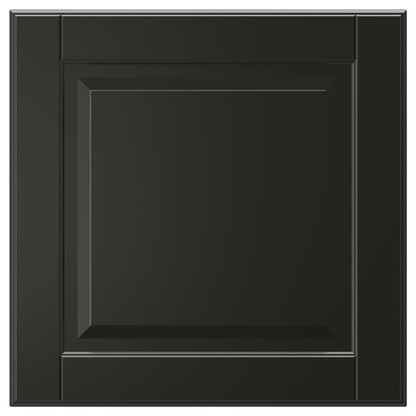 Black square cabinet drawer front with beveled panel design, smooth lacquered surface.
