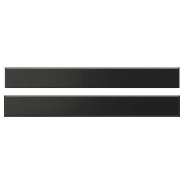 Black rectangular BODBYN drawer fronts, beveled design, smooth lacquered surface.